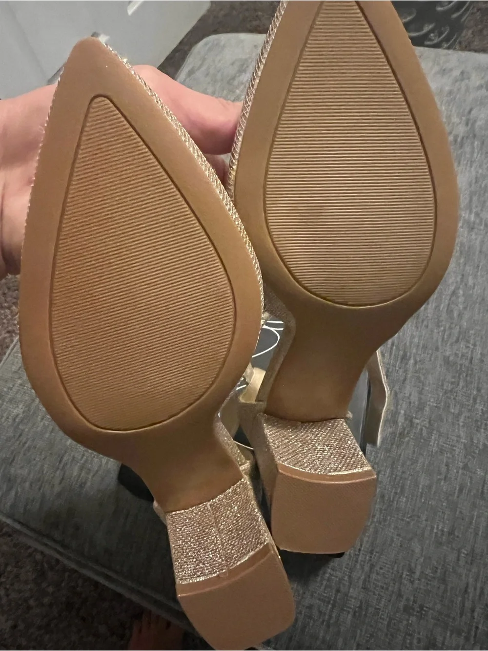 Women's Glitter Pointed-Toe Ankle-Strap Heels in Gold